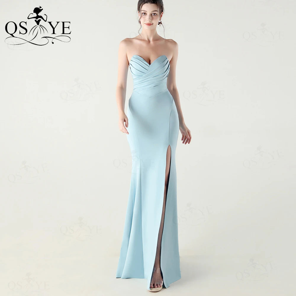 Off-Shoulder Ruched Bodice Mermaid Satin Floor-Length Prom Gown with Slit | Inspired by Beren Saat