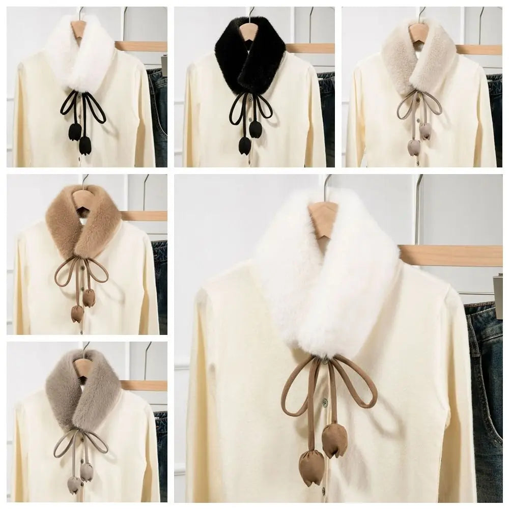 Sweet Rabbit Fur Earmuffs Multi Functional Headband Warm Scarf Tulip Flower Tether Neckerchief Fur Neck Warmer Daily Use