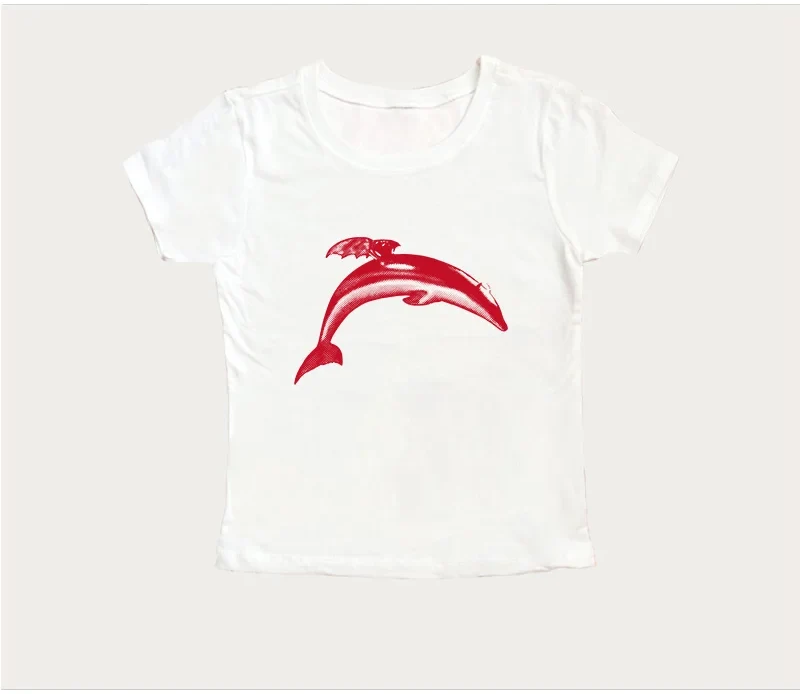 Dolphin Graphic Grunge Crop Baby Tee | Inspired by Jennie