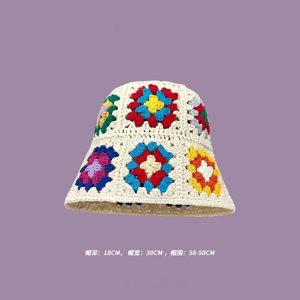 2023 Autumn New Crochet Korean Handmade Bucket Hat Women Weaving Knitted Hat  Fashion Flowers Autumn Winter Beanies Basin Cap