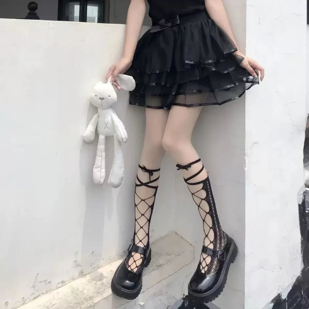 Sexy Solid Color Women's Stockings Lace Hollow out Pile Calf Socks Thin Korean Knee Highs Socks Girl Stockings