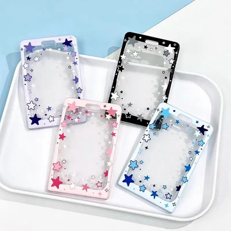 Star Sliding Cover Card Holder Transparent Portable ID Protector Kpop Photocard Case Student School Card Bus Card Holder