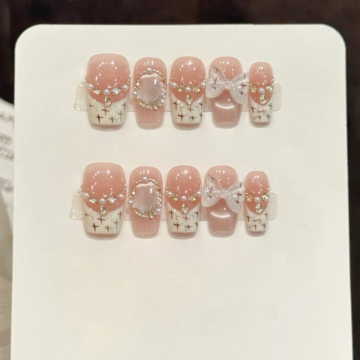 10pcs Cute Medium French Ballet Nails Cartoon Graffiti Pentacle Stripes Handmade Press on Nails Wearable Fashion Fake Nails Tip