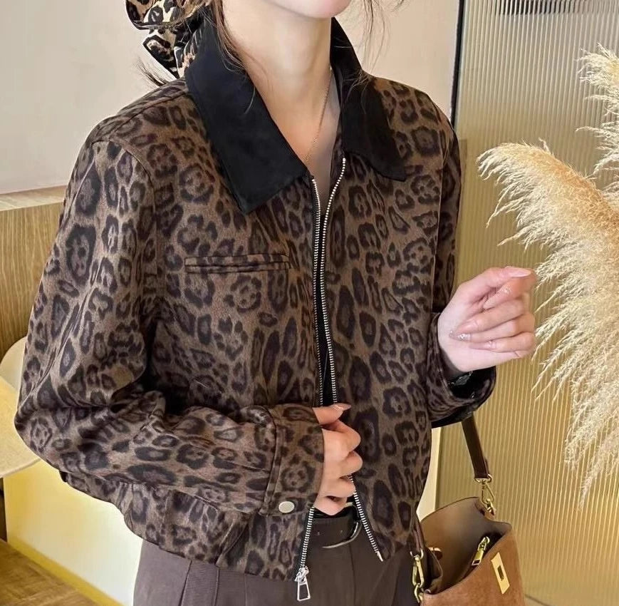 Leopard Print Short Jacket Fashionable New Retro Versatile Small Casual Jacket Top