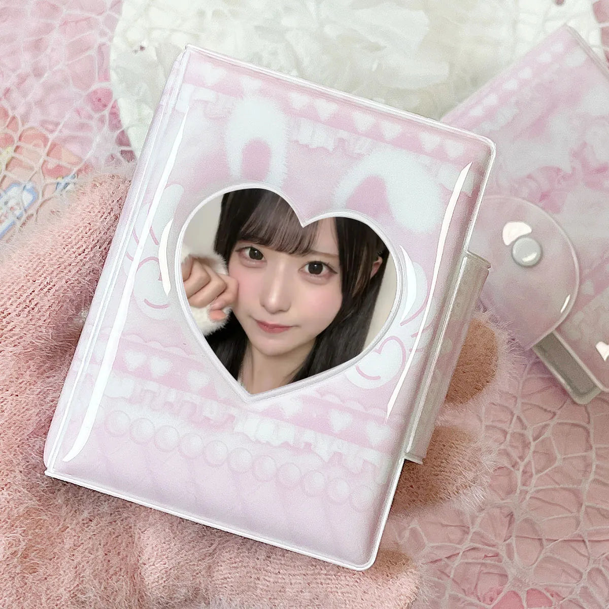 Cute Pink Angel Bunny Photo Album, Kpop Korean Entertainment Photo Card Holder, Suitable for 3-3.5inch Photo Card, Large Capacity, Star Chasing Idol Photo Card Storage and Protection Holder