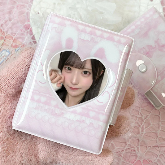 Cute Pink Angel Bunny Photo Album, Kpop Korean Entertainment Photo Card Holder, Suitable for 3-3.5inch Photo Card, Large Capacity, Star Chasing Idol Photo Card Storage and Protection Holder