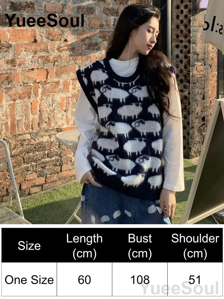 Blue Argyle Women's Vest Plaid Sleeveless Pullover Loose Knitted Sweater Vest 2026 New Autumn Y2K Casual Oversized Waistcoat