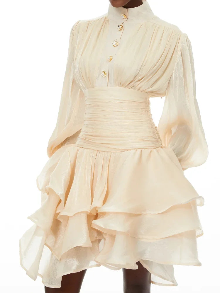 Victorian Puff-Sleeve Ruched Tiered Cottagecore Mini Dress | Inspired by Neslihan Atagül