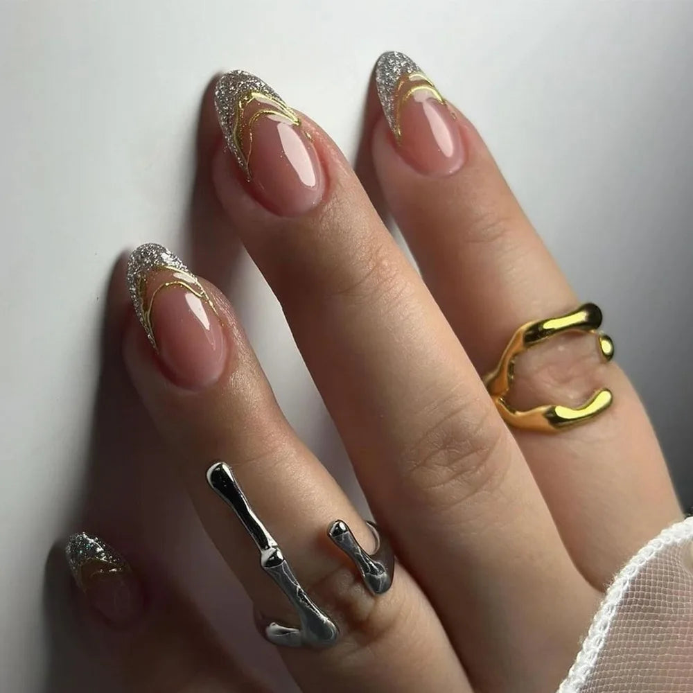 24Pcs Almond Press on Fake Nails Wearable Red Purple Blusher Halo Design False Nails Acrylic Full Over Simple Fashion Nail Tips