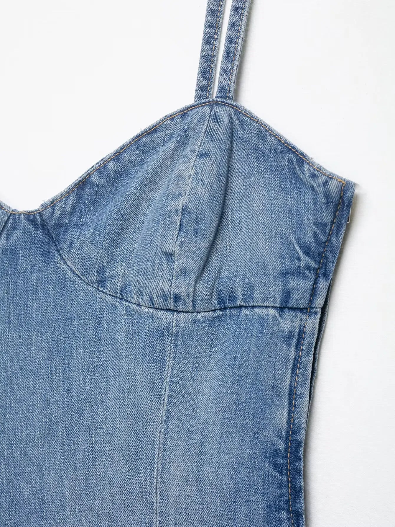 Casual Retro Style Heart Collar Denim Mini Dress Women Sleeveless Slimming Waist Strapless A-Line Skirt Summer Spring Streetwear