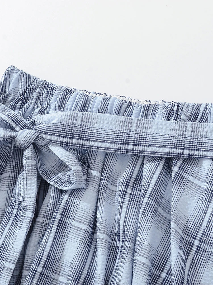 Chu Sau beauty Women New Fashion Sweet Plaid Chic Sashes Mini Skirt Sexy Elastic Low Waist Super Short Skirts A Line Skorts