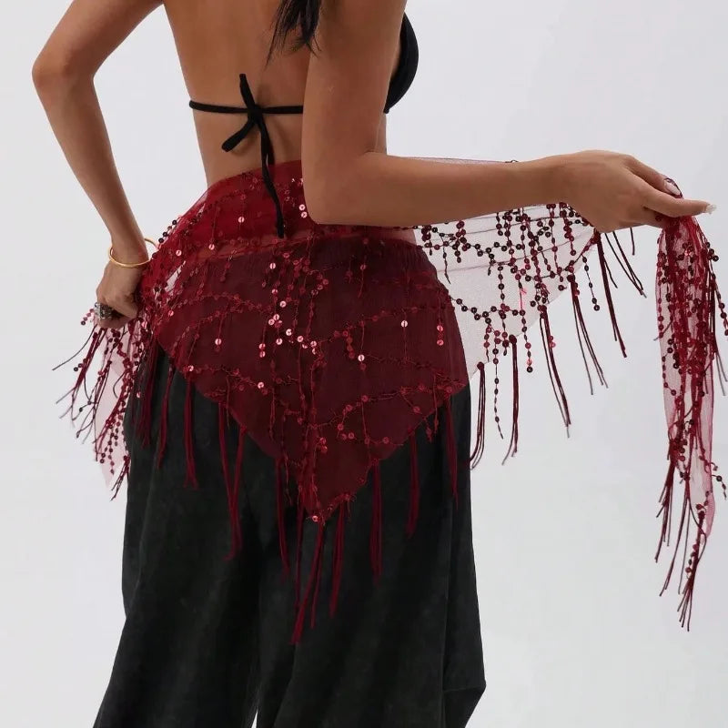 1pc Belly Dance Hip Scarf Chiffon Skirt Wrap Professional Scarf Skirt Costume with Coins for Yoga Belly Dancing,Autumn,new years