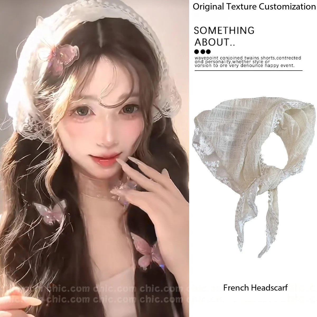 Ouyang Nana's White Lace Headscarf Triangle Fcarf For Women's Summer Seaside French Countryside Style Hair Scarf Headband