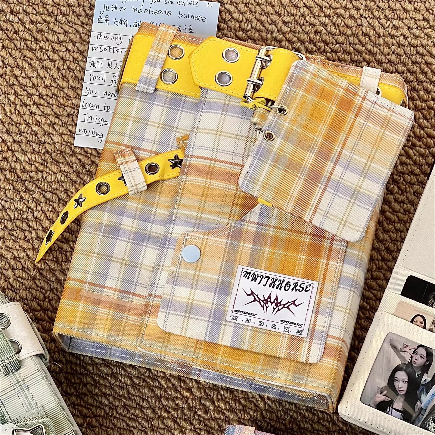 Y2K Checkered Star Denim A5 Photo Card Album Vintage Sweet & Cool Style Binder Idol Photocard Collect K-Pop Polaroid Storage
