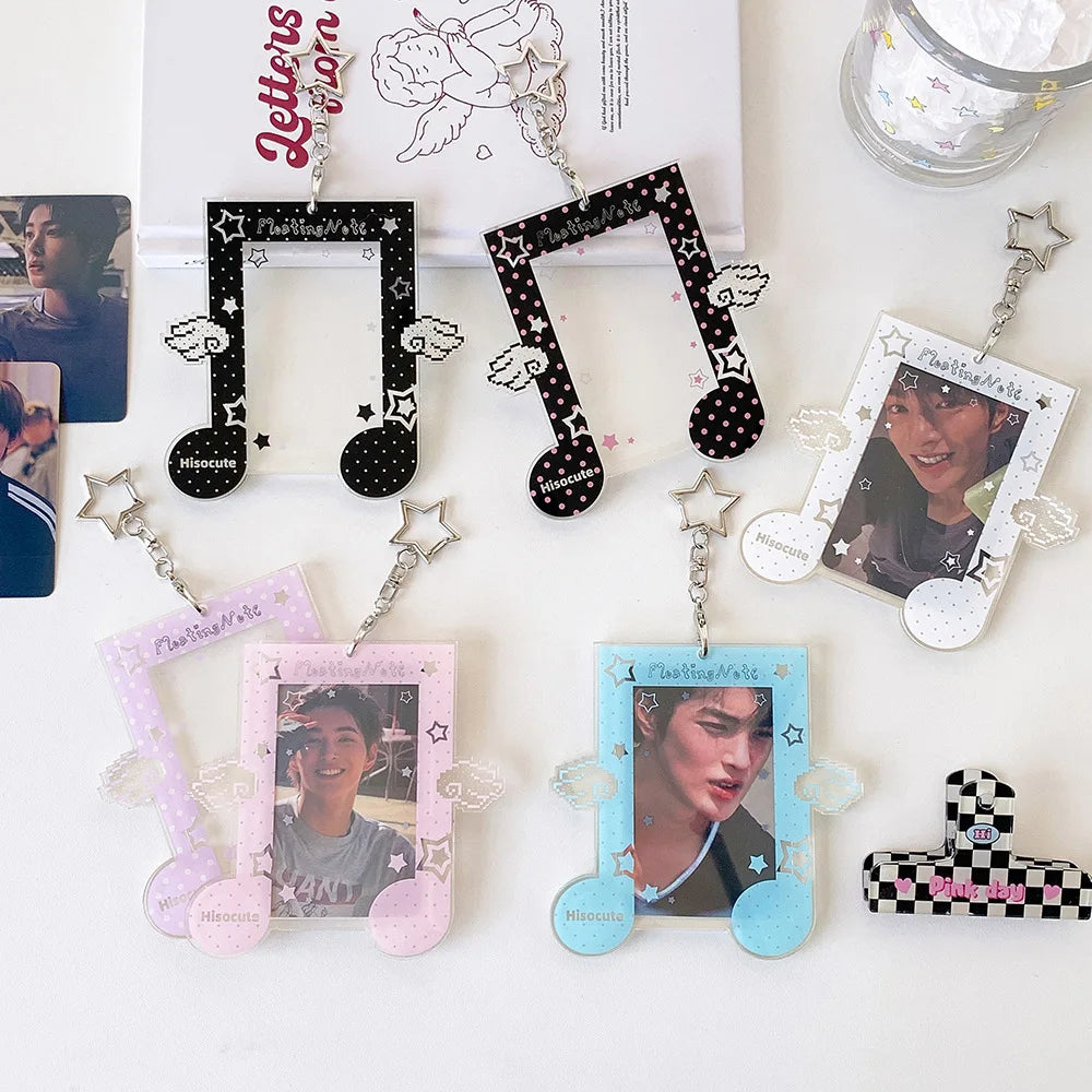 Fashion Kpop Acrylic Musical Note 3in Photo Card Holder Cute Girl Idol Photo Storage Card Bag Student Backpack Pendant Keychain