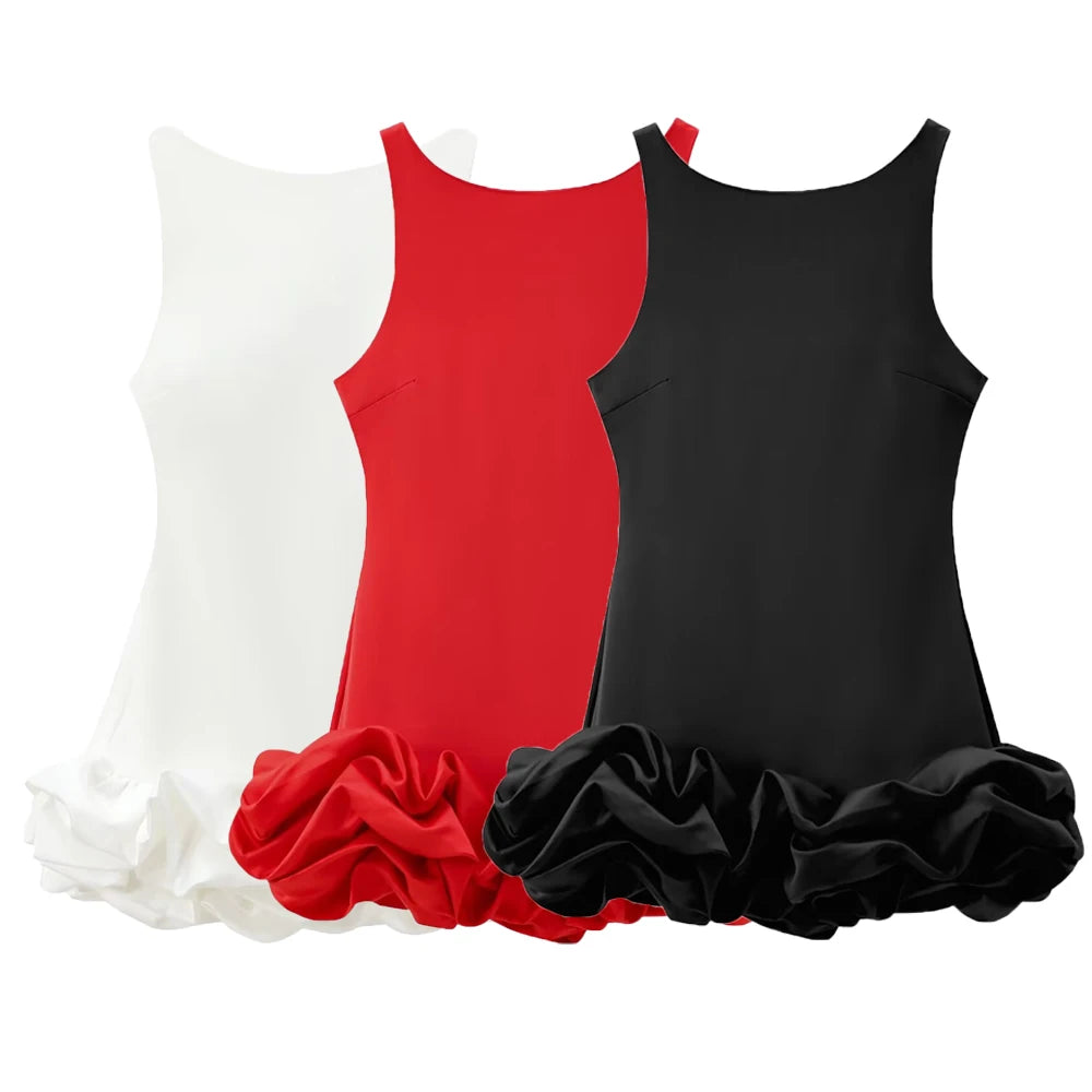 HXAO Women's Dress Red Short Dresses Ruffle Backless Black White Mini Dress Sexy Party Dresses