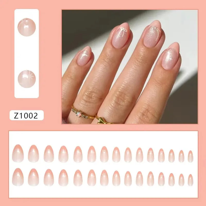 24pcs Cheap Love Wear Nail Almond Medium Press on Nails Cute Removable Beige Long False Nails Summer Korean Removable Nail Art