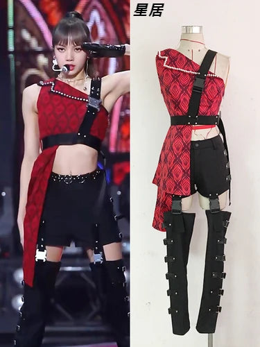 Kpop Women Group Costume Slim Vest Crop Top Sling Dress Short Skirt Sexy Jazz Dance Performance Clothes Y2k Concert Stage Outfit