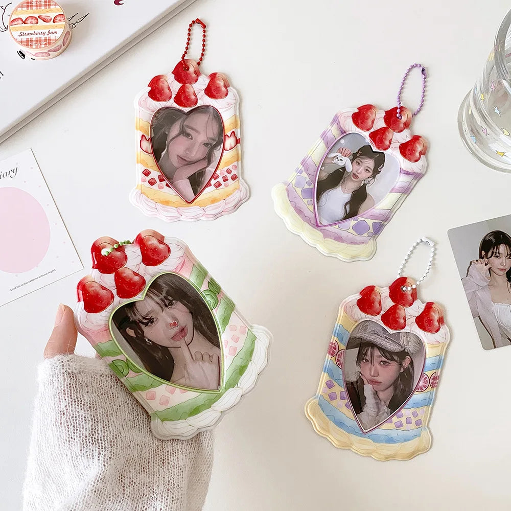 Kawaii Summer Fruit Strawberry 3 inch Kpop Photocard Holder idol Photo Card Holder Bag Pendant