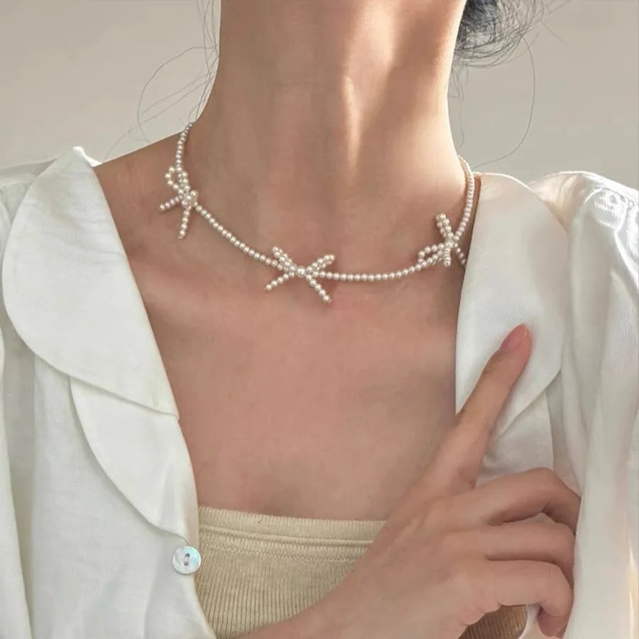 Vintage Red Crystal Bead Bow Necklace for Women Girls Sweet Cool Long Tassel Short Choker Necklace Unusual Y2K Jewelry Gifts