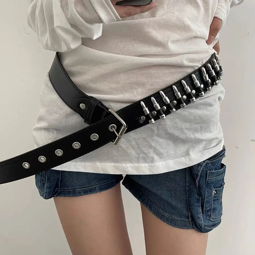 Fashion Sturdy Punk Bullet Rivet Belt Men Women Punk Hardware Jeans Belt Y2K Leather Waistband Women's Bullet Belt Accessories