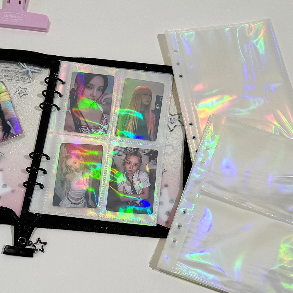 Hot selling Korean INS Fashion A5 PVC Zipper Loose leaf Album Cute Girl Idol Photos 4-Grid Storage Card Holder Photo Frame Gifts
