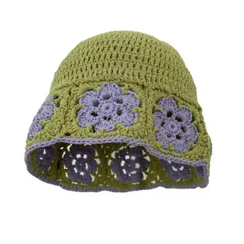 2023 Autumn New Crochet Korean Handmade Bucket Hat Women Weaving Knitted Hat  Fashion Flowers Autumn Winter Beanies Basin Cap