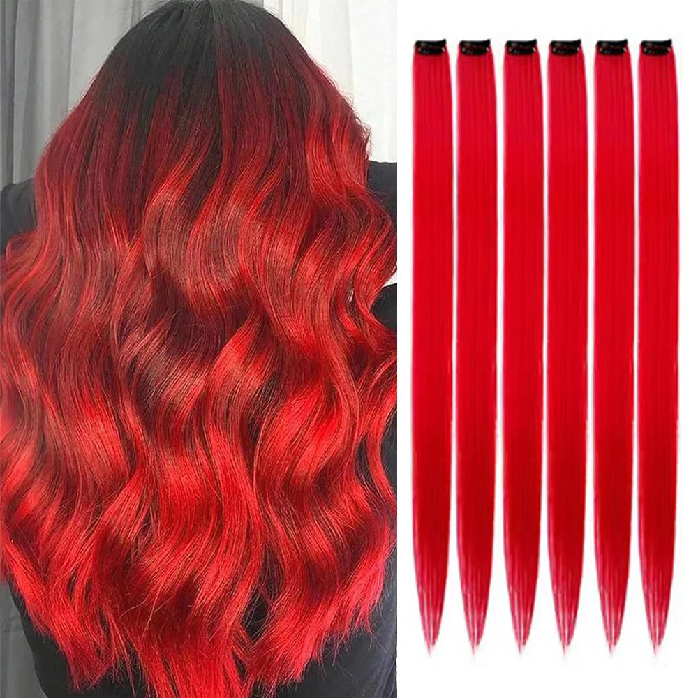 Clip in Hair Extensions Colored Party Highlights 22 inches 6pcs/pack Multi-colors Straight Hair Synthetic Hairpieces Royal Blue