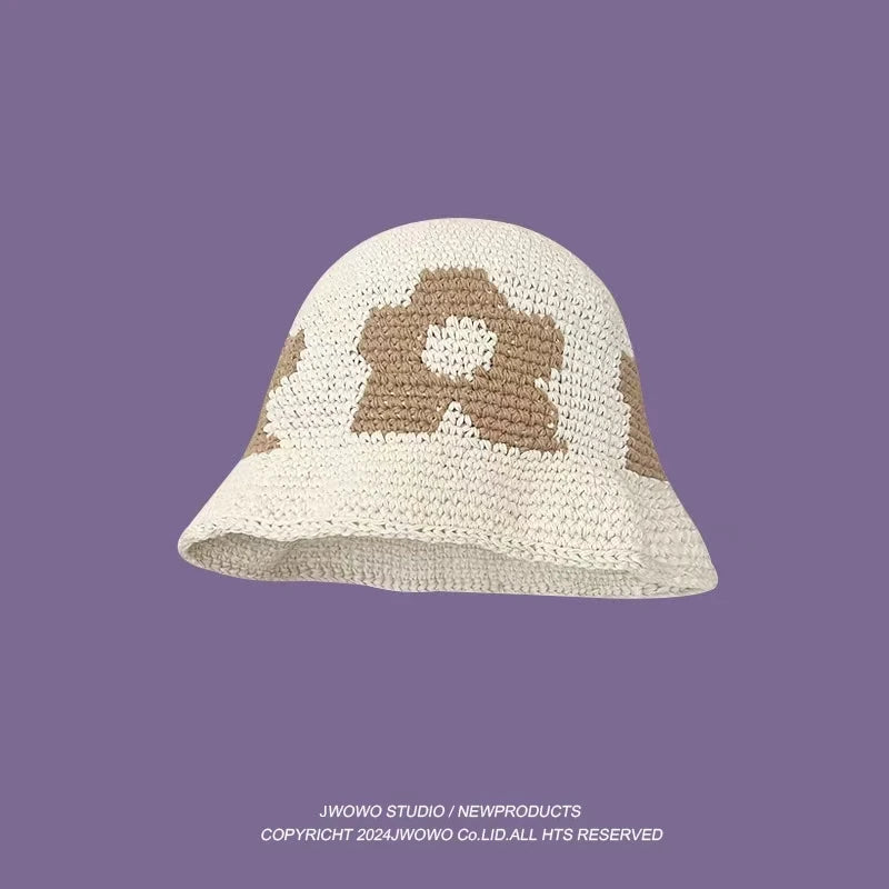 2023 Autumn New Crochet Korean Handmade Bucket Hat Women Weaving Knitted Hat  Fashion Flowers Autumn Winter Beanies Basin Cap