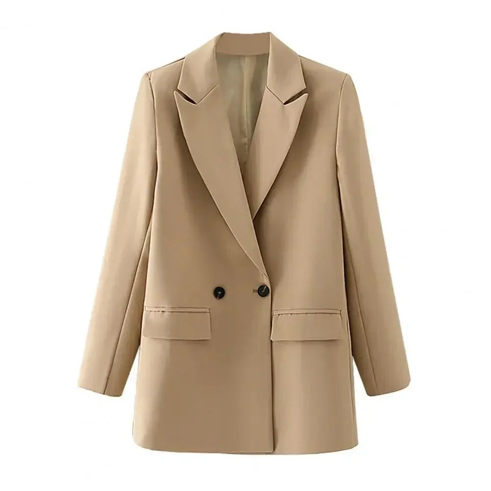Women Suit Coat Elegant Women's Spring Suit Coat with Lapel Design Long Sleeve Flap Pockets Double Breasted Closure for Business