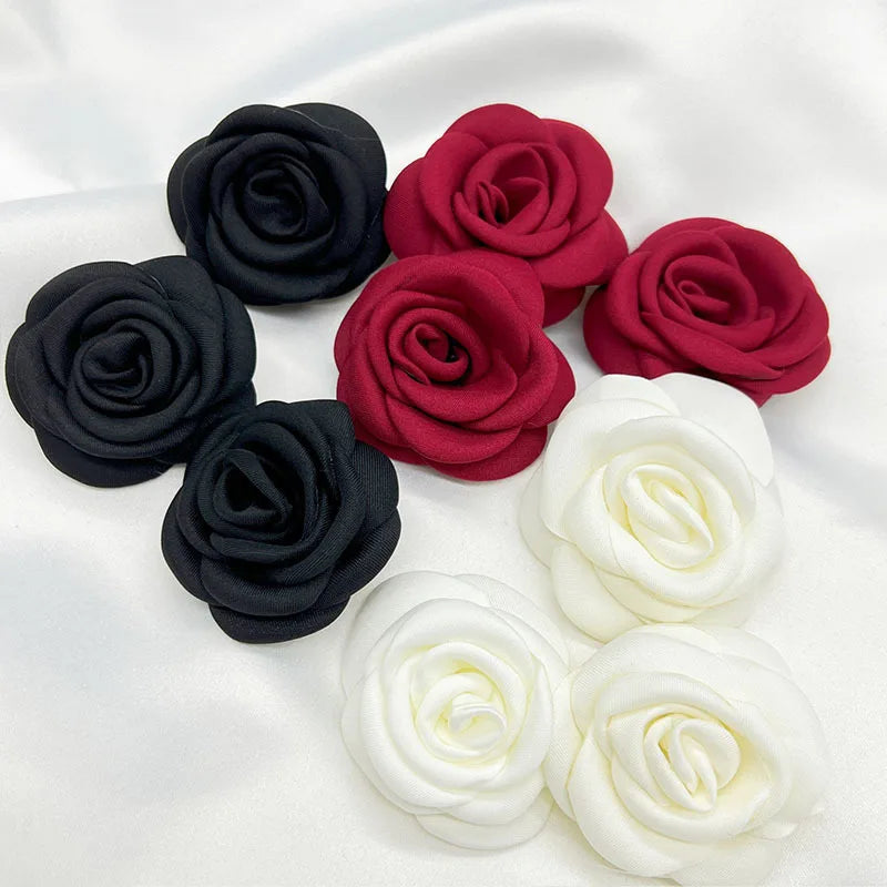 5pcs 5CM Black Red Ivory Soft Fabric Rose Flower For Wedding Dress Home DIY Hats Shoes Clothing Decoration
