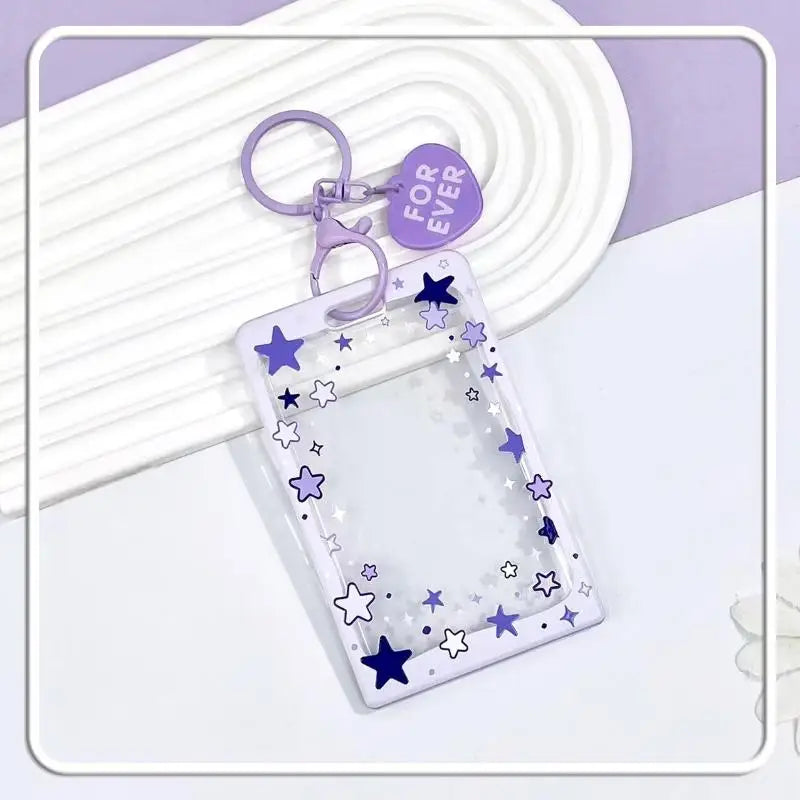 Star Sliding Cover Card Holder Transparent Portable ID Protector Kpop Photocard Case Student School Card Bus Card Holder