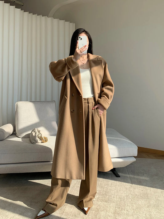 101801 Italy imported double-sided cashmere coat for women medium and long 2025 new original woolen coat for women