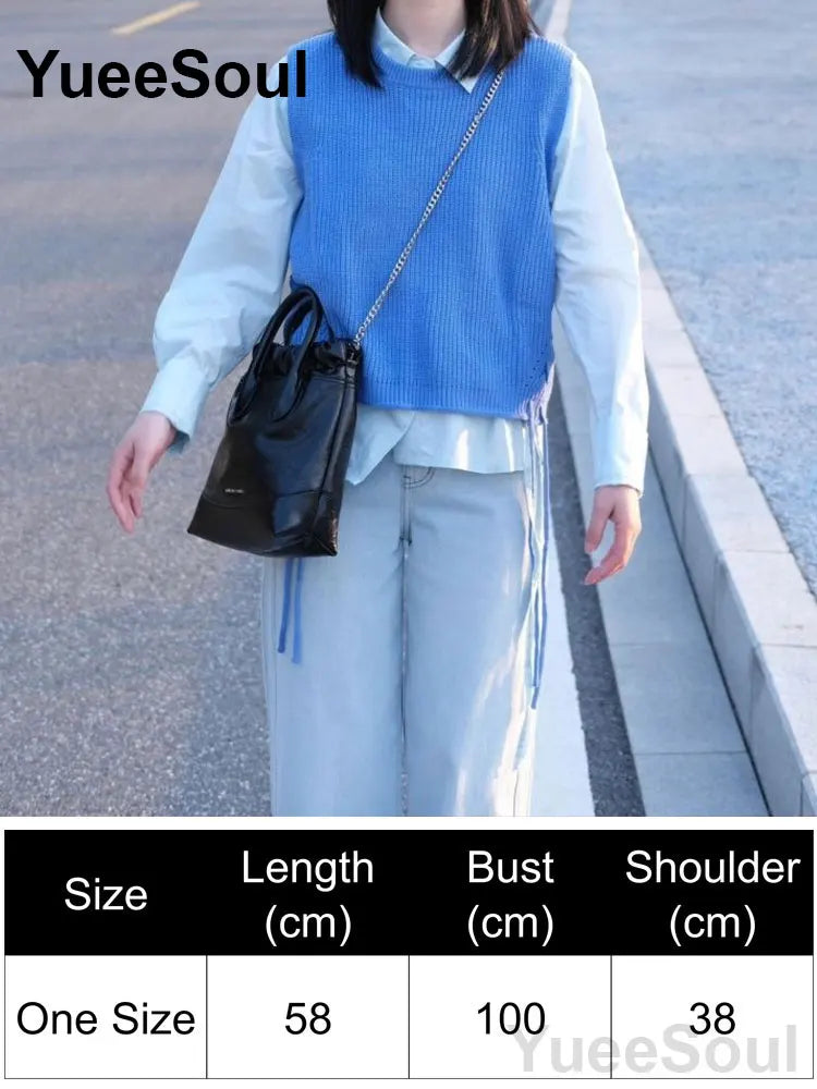 Blue Argyle Women's Vest Plaid Sleeveless Pullover Loose Knitted Sweater Vest 2026 New Autumn Y2K Casual Oversized Waistcoat