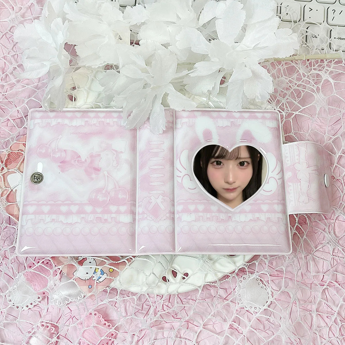 Cute Pink Angel Bunny Photo Album, Kpop Korean Entertainment Photo Card Holder, Suitable for 3-3.5inch Photo Card, Large Capacity, Star Chasing Idol Photo Card Storage and Protection Holder