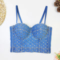 Rhinestone Denim Crop Bra Top | Asli