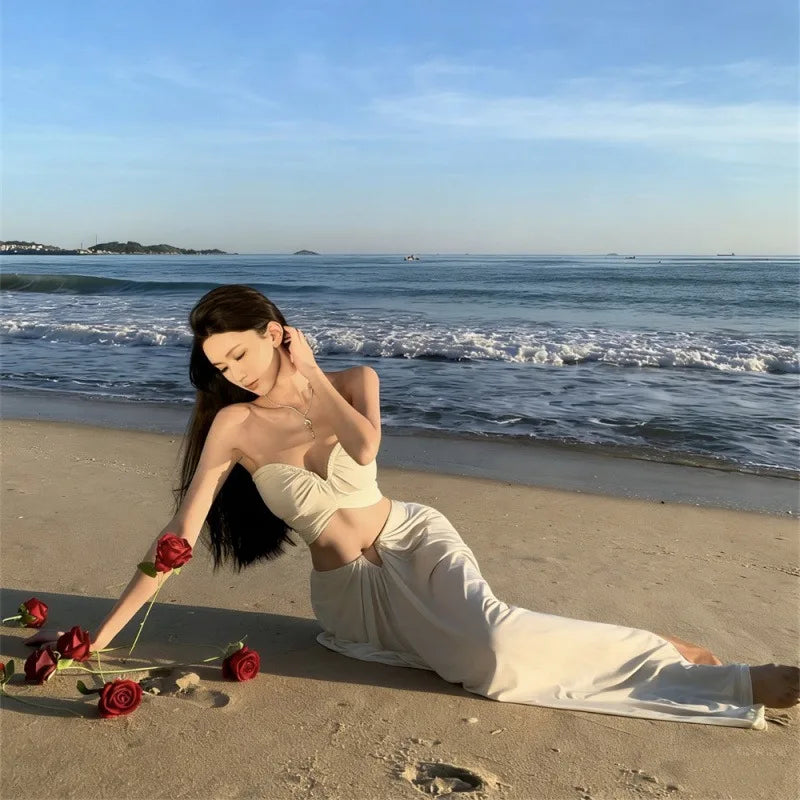Desert Travel Vacation Suit Long Dress Sexy Pure Desire Tube Top Hip Skirt Island Wear Beach Skirt