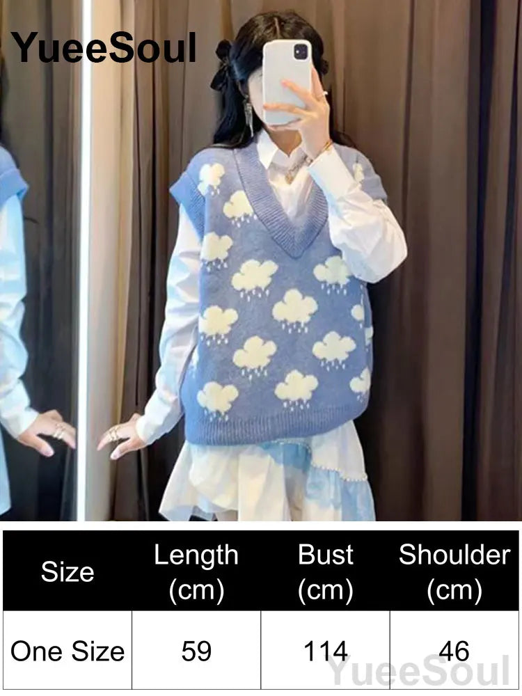 Blue Argyle Women's Vest Plaid Sleeveless Pullover Loose Knitted Sweater Vest 2026 New Autumn Y2K Casual Oversized Waistcoat