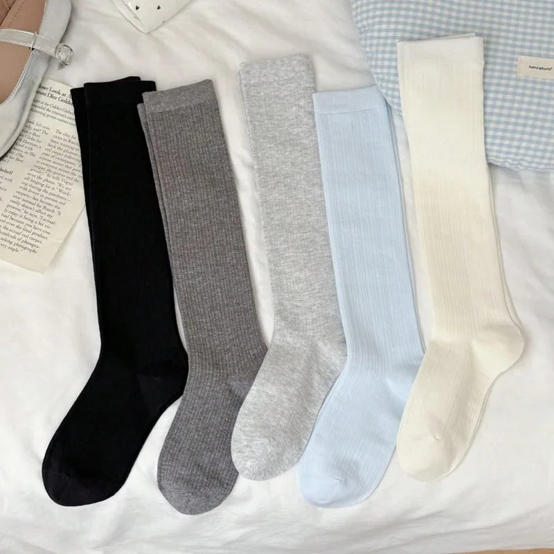 Women Stockings New Fashion Thin Mesh Breathable Knee High Socks For Women Solid Color Casual School Style Long Socks