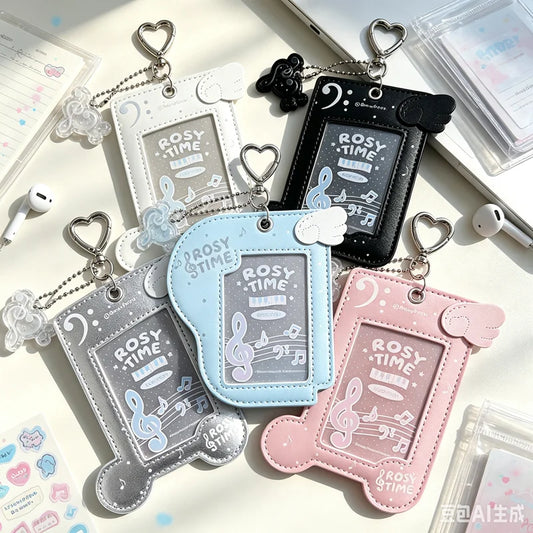 Musical Photocard Holder PU Leather Photo Card Sleeves Photo Album Backpack Charms Kpop Card Binder Cover Photo Card Keyring