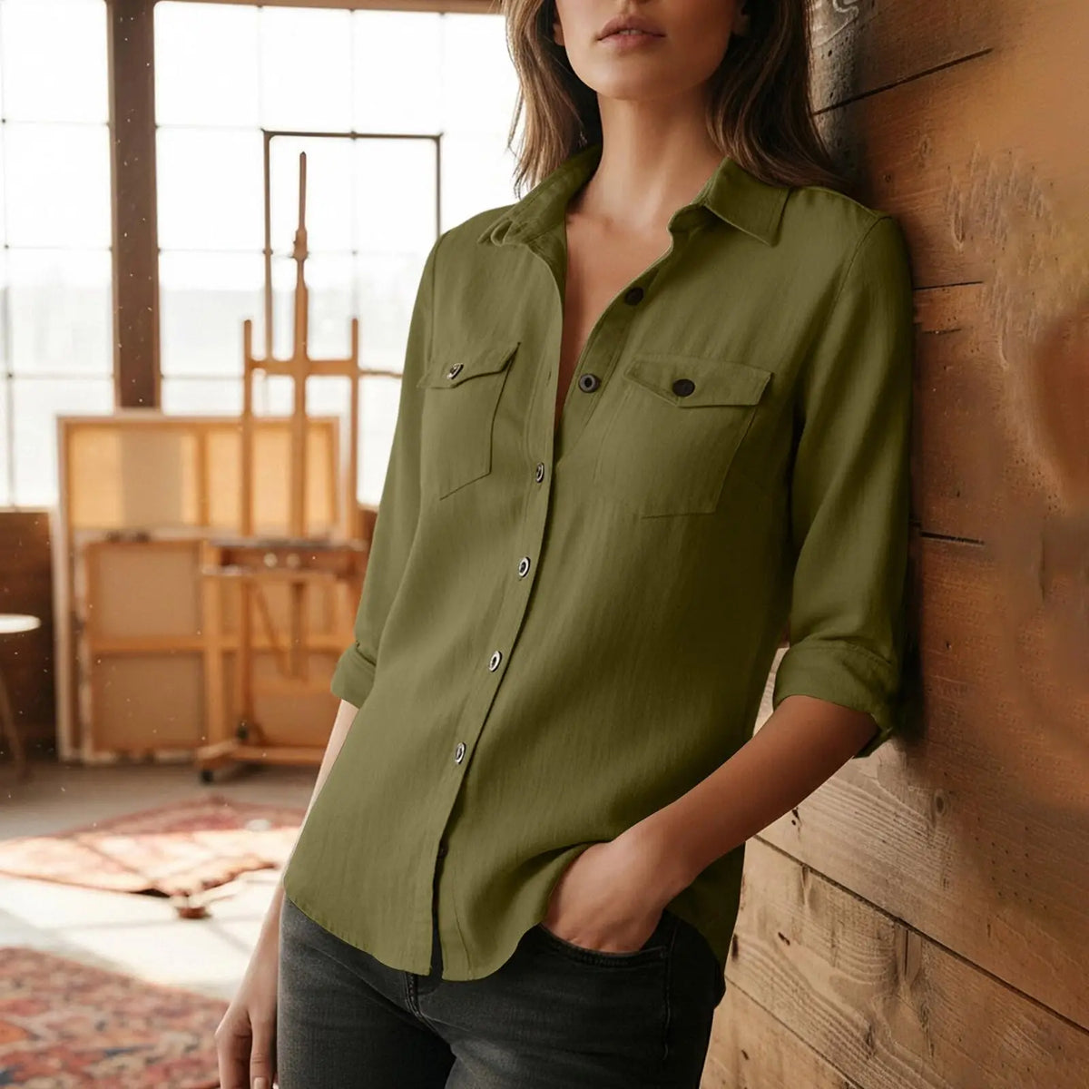 Lightweight Linen Lapel Button-Up Long Sleeve Casual Shirt | Inspired by Beren Saat