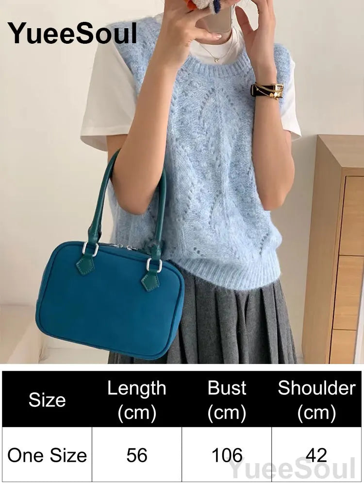 Blue Argyle Women's Vest Plaid Sleeveless Pullover Loose Knitted Sweater Vest 2026 New Autumn Y2K Casual Oversized Waistcoat