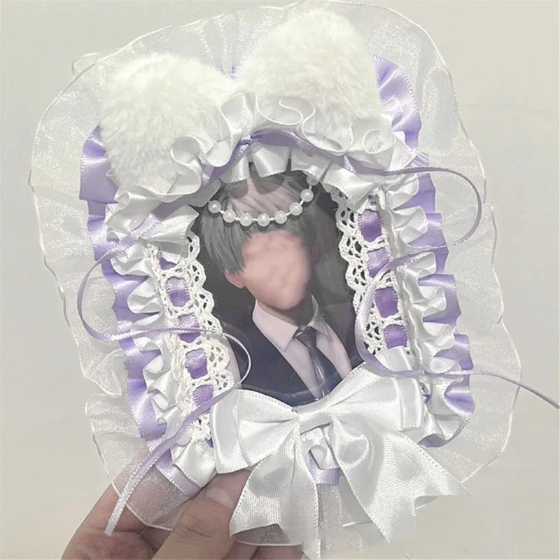 Handmade Cat Ear Card Holder Detachable DIY Itabag Decorations Display Frame Lolita Lace Bow Photocard Holder Bag Accessories