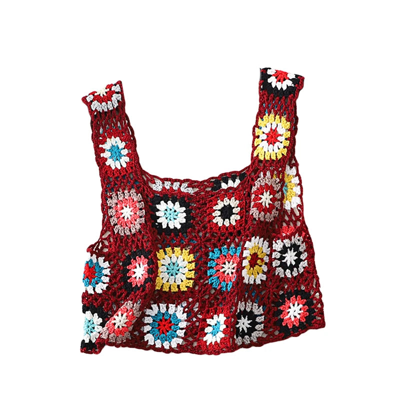 Lamuusaa Crochet Crop Top y2k Women Floral Embroidery Hollow Out Sleeveless Knitted Tanks Vest 2000s Clothes Summer Beachwear