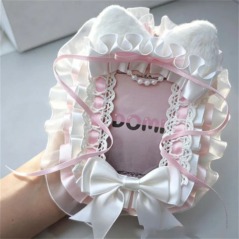 Handmade Cat Ear Card Holder Detachable DIY Itabag Decorations Display Frame Lolita Lace Bow Photocard Holder Bag Accessories
