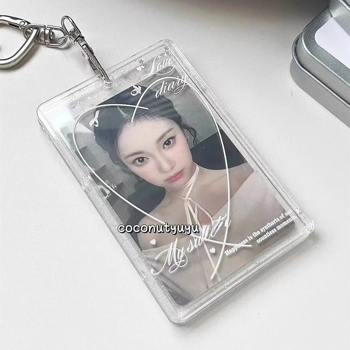 Heart Glitter Acrylic Card Holder 3inch Idol Photcards Protective Sleeves Kawaii Bag Keychain Pendant Photocard Holder