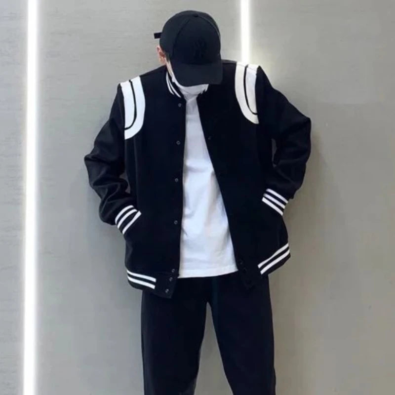 Gmiixder Hip Hop Woolen Baseball Uniform Jacket Male Female Preppy High Street Bomber Jacket Korean Streetwear Button Up Coat