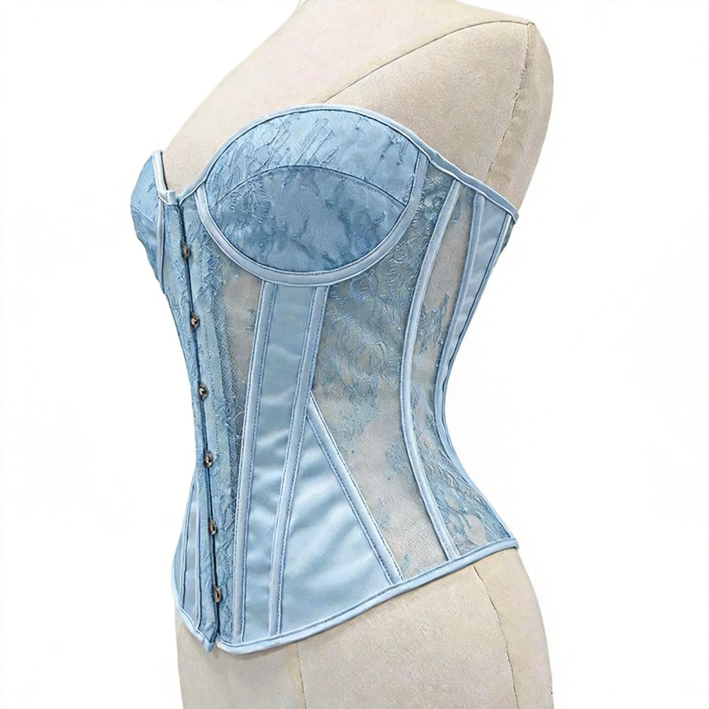 Women Fancy Corset Bustier Over Bust With Cups Bodice Lace Up Bone Tube Tops Wedding Party Satin Mesh Shaping Tops Wedding Party