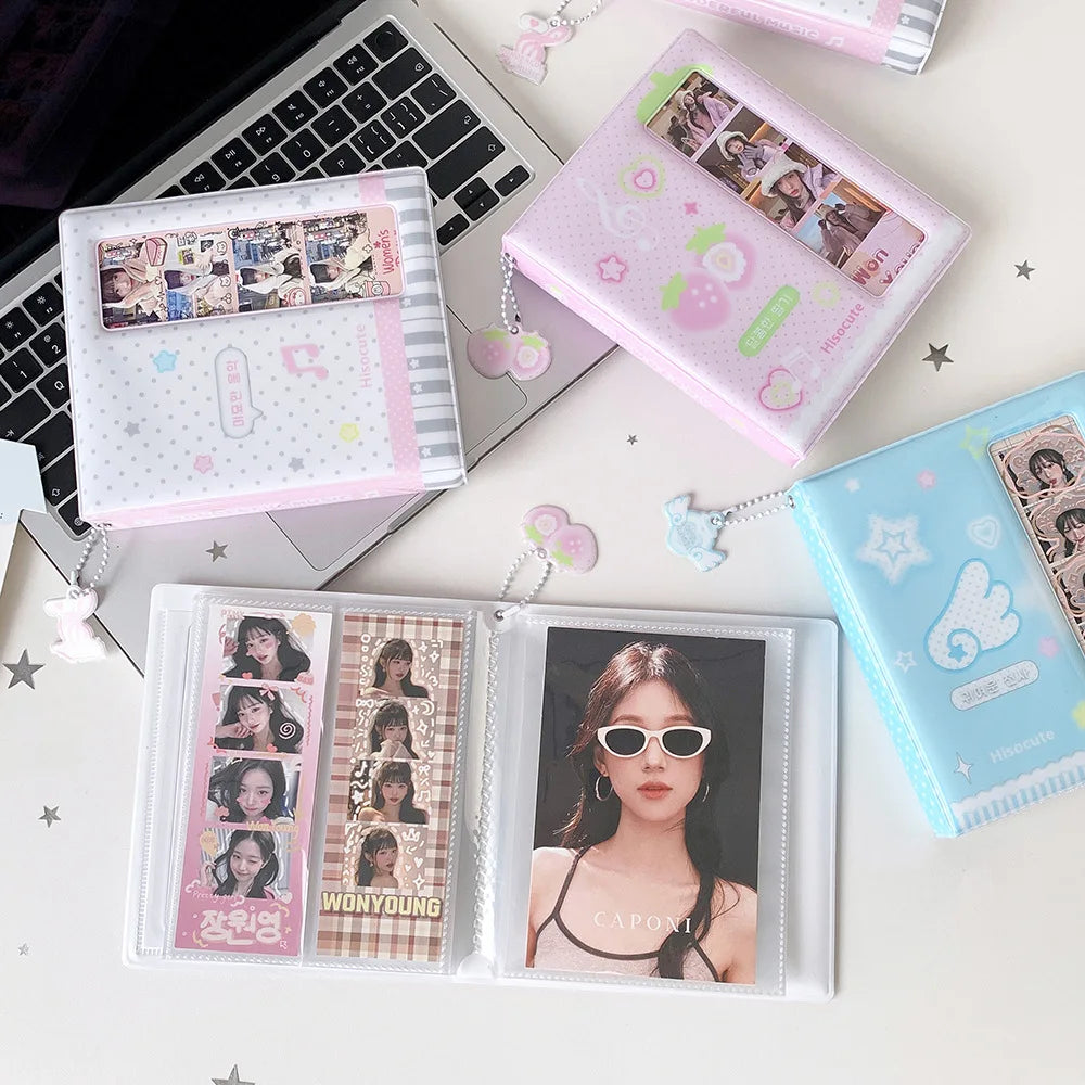 Kpop Korean Cartoon Strawberry Life 4 Grid Photo Card Holder Fashion Cute Girl Idol Photo Storage Card Album Polaroid Album Gift