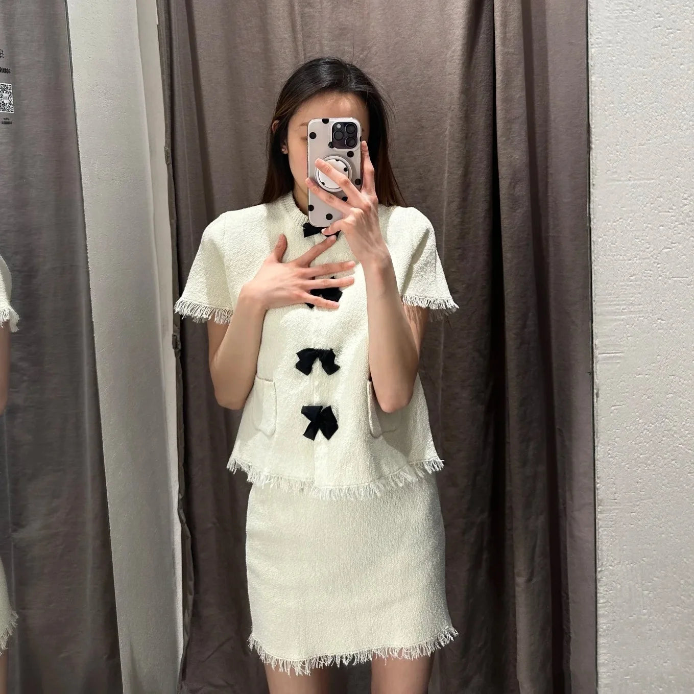 Elegant Knitted Short Sleeve Coat with Butterfly Knot Tassel for Women Summer Casual Set Ice Porcelain Cotton Street Style